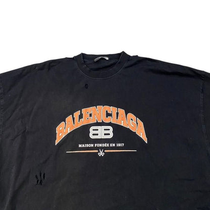 Balenciaga Long Sleeve Long T-Shirt Damaged Logo 681046 5 Size Black Orange