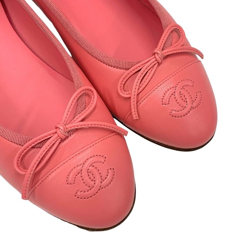 Chanel Flat Shoes Leather Pink Unused Ballet Shoes Here Mark Ribbon