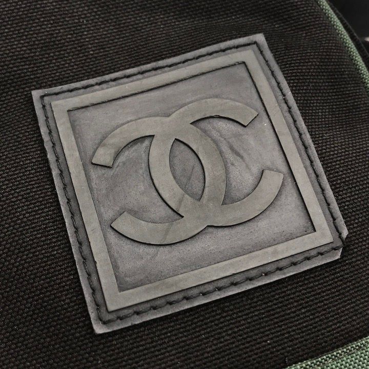Chanel CC Logo Sports Line Shoulder Bag 2-Way Nylon Canvas Black Green