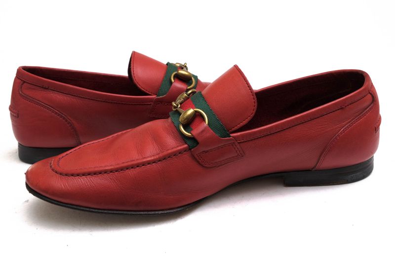 Gucci Bit Loafers Shoes Men Leather Genuine Leather Red 105857 Sherry Line