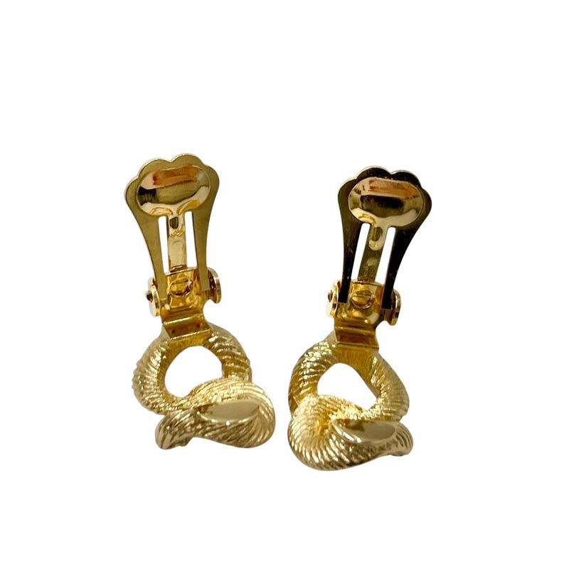 Christian DIOR Earrings Plated Metal Plated Metal Rhinestone Twisted Rope Gold