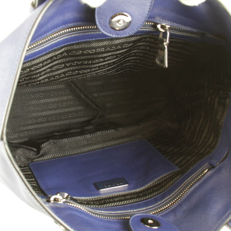 Prada Saffiano Triangle Logo Shoulder High Brand Tote Bag Leather Navy