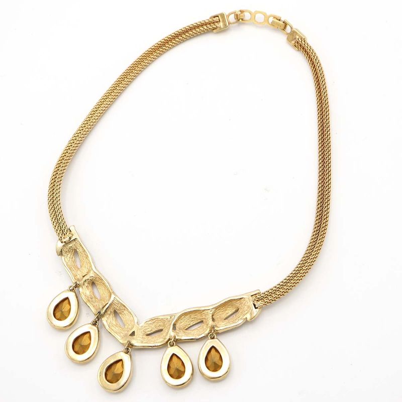 Christian DIOR Necklace Black Stone Rhinestone Gold Color Accessories Women