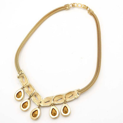 Christian DIOR Necklace Black Stone Rhinestone Gold Color Accessories Women