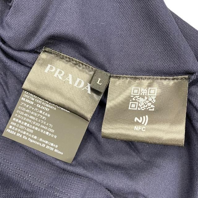 Prada Tops Shirts Polo Shirt Long Sleeve Apparel Cotton Navy Dark Blue [size L]
