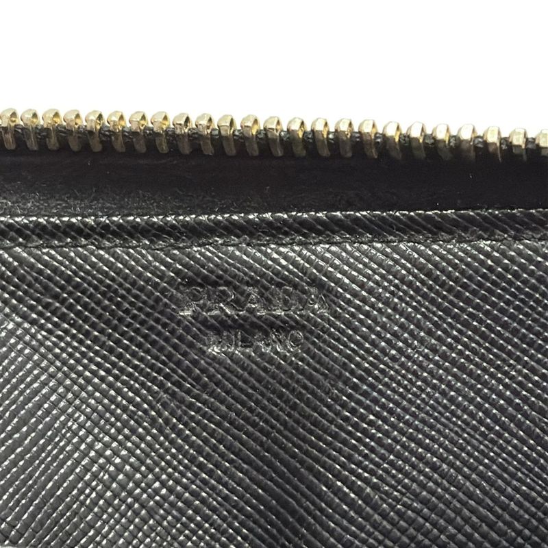 Prada Long Wallet - 1m0506 Black Round Zipper Leather