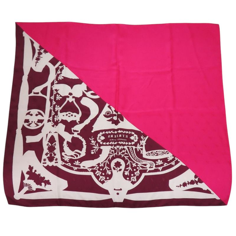 Hermes Carré 90 Cadrige Etrier Tattoo Silk Pink Scarf 0394 Hermes