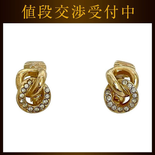 Christian Dior Earrings Gold With Clear Stones