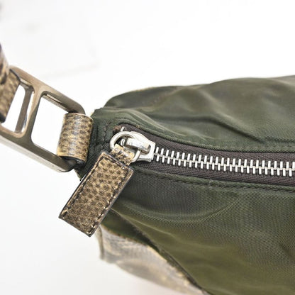 Prada Hand Shoulder Bag Khaki Nylon Leather 67bs306