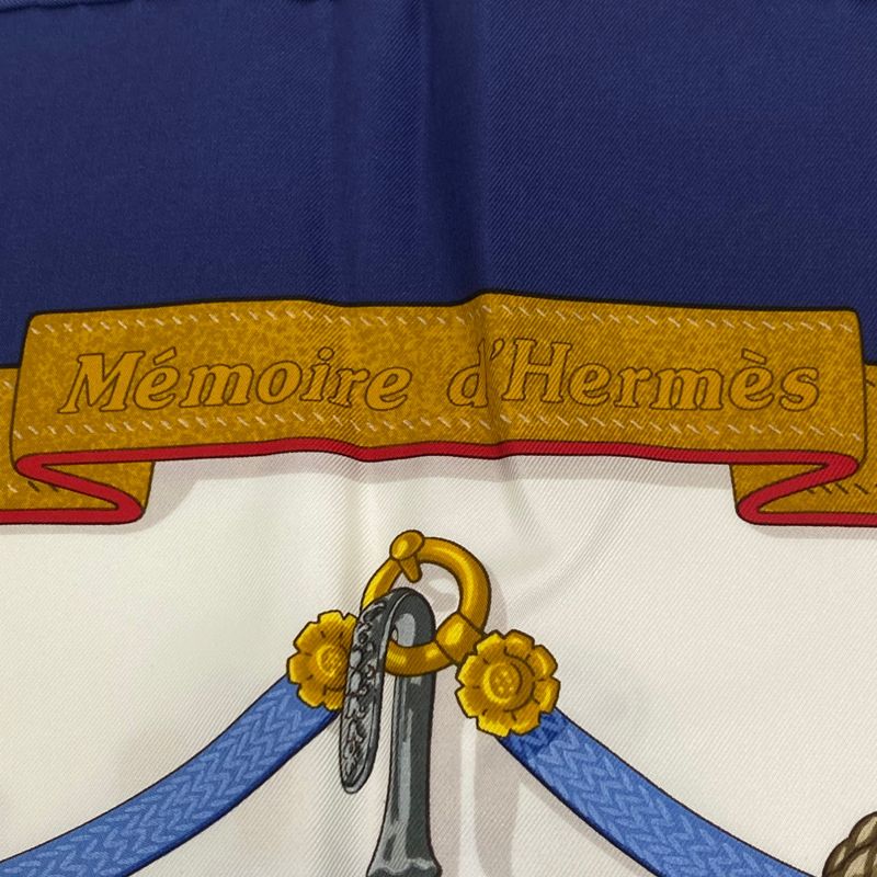 Hermes Scarf Silk Carré 90 Memoire D'hermes Navy With Box