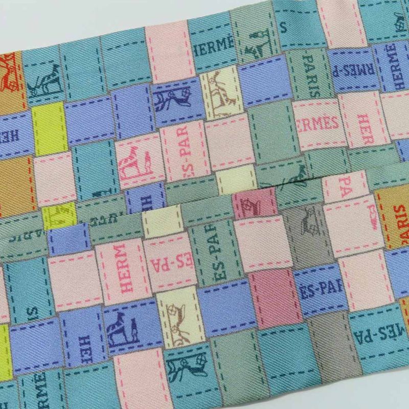 Hermes Twilly - Bolduc Check Scarf Gray - Multicolor - 100% Silk