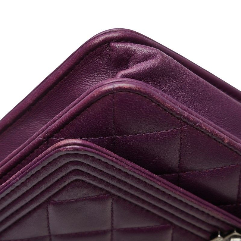 Chanel Boy Chanel Coco Mark Crossbody Chain Wallet Shoulder Bag Purple Lambskin