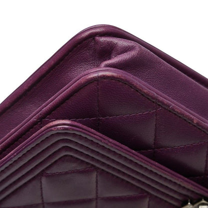 Chanel Boy Chanel Coco Mark Crossbody Chain Wallet Shoulder Bag Purple Lambskin