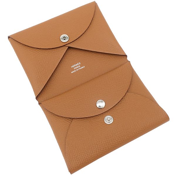Hermes Card Case Calvi Duo Vaux Epson Gold Silver Hardware Never Used Brown W