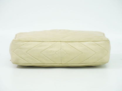 Authentic Chanel Coco Mark Tassel Shoulder Bag Pochette Lambskin Leather Beige