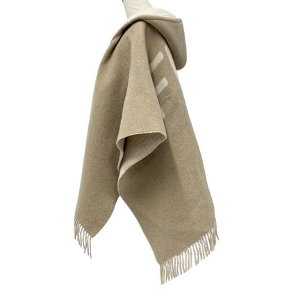 Fendi Outer Wool Beige Logo Check Reversible Hood Cape Poncho
