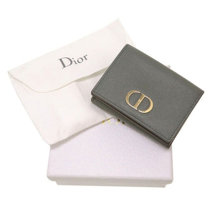 Christian Dior Compact Wallet Leather Gray Trifold Wallet Purse Wallet 0037
