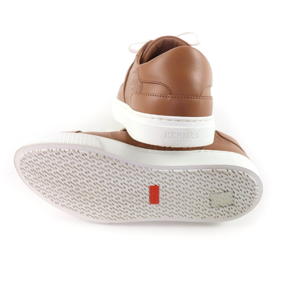 Hermes Day Silver Kelly with Buckle Perforated Lace Up Leather Sneakers Brown — view 7