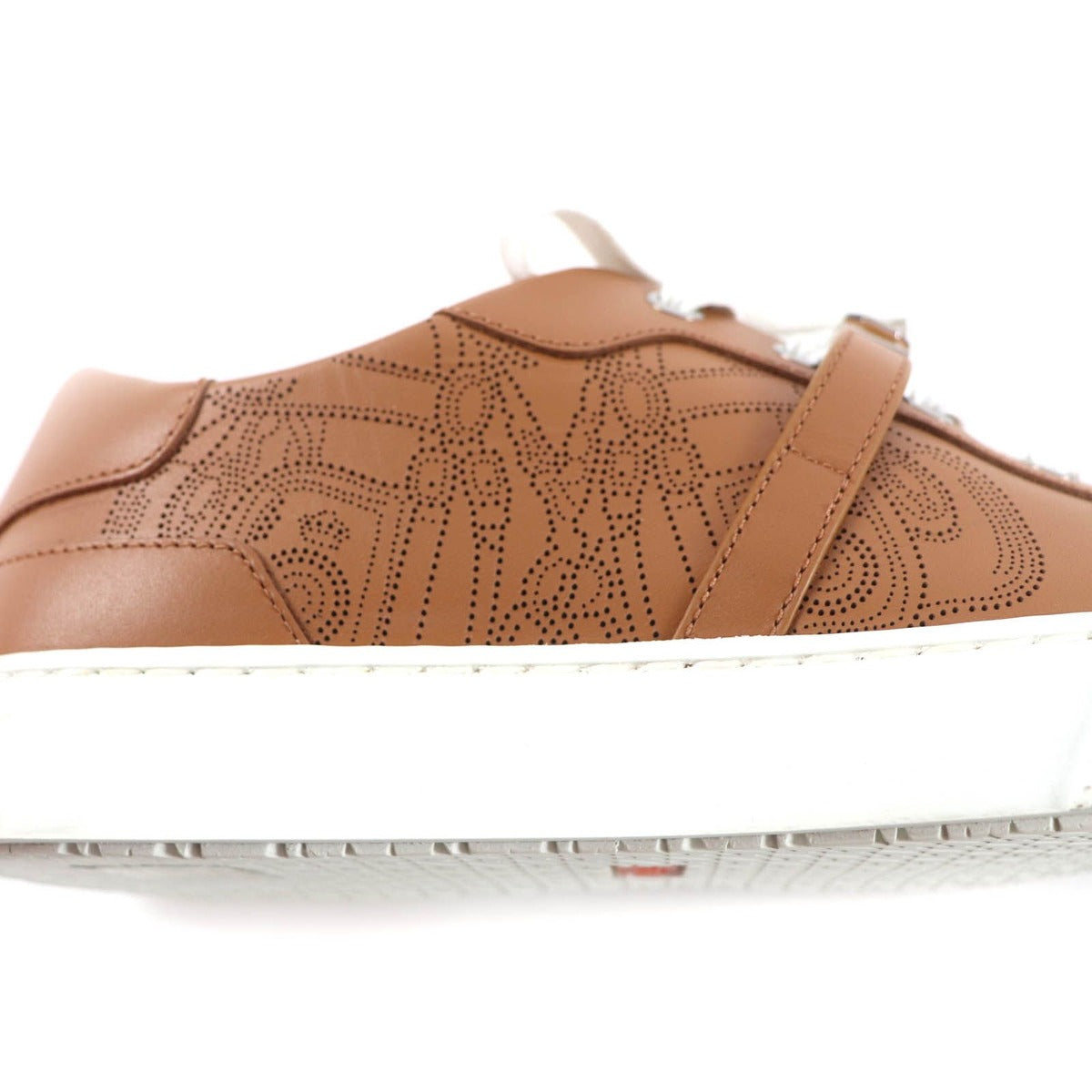Hermes Day Silver Kelly with Buckle Perforated Lace Up Leather Sneakers Brown — view 9