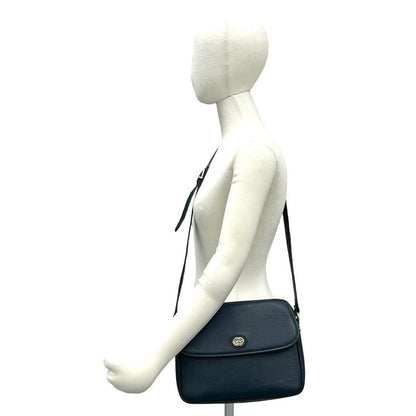 Gucci Vintage GG Logo Gold Leather Shoulder Bag Pochette Navy — view 2