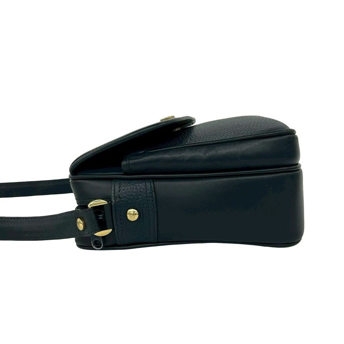 Gucci Vintage GG Logo Gold Leather Shoulder Bag Pochette Navy — view 5