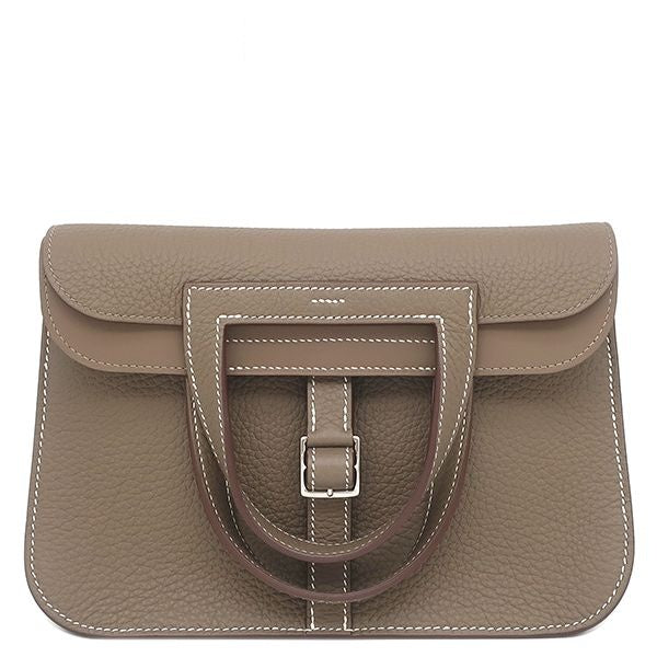 Hermes 2-Way Bag Halzan 25 Taurillon Clemence Etoupe Silver Handbag