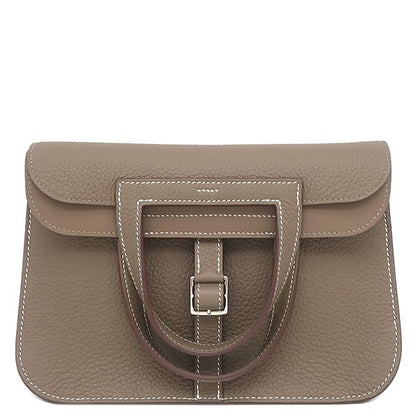 Hermes 2-Way Bag Halzan 25 Taurillon Clemence Etoupe Silver Handbag