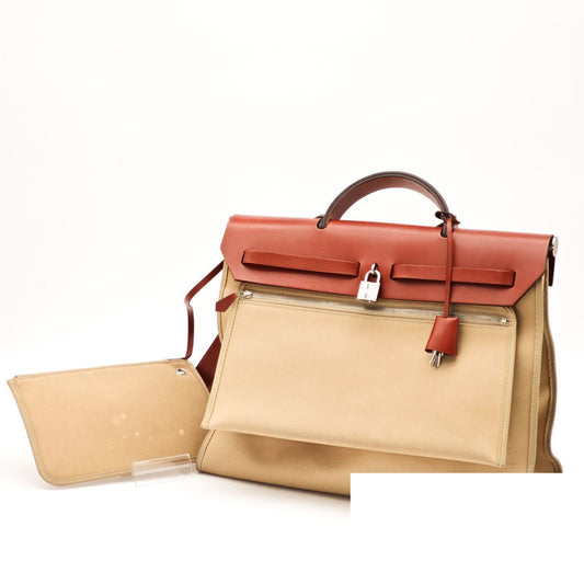 Hermes Herbag Zip MM 2-Way Shoulder Bag Beige Brown Pouch