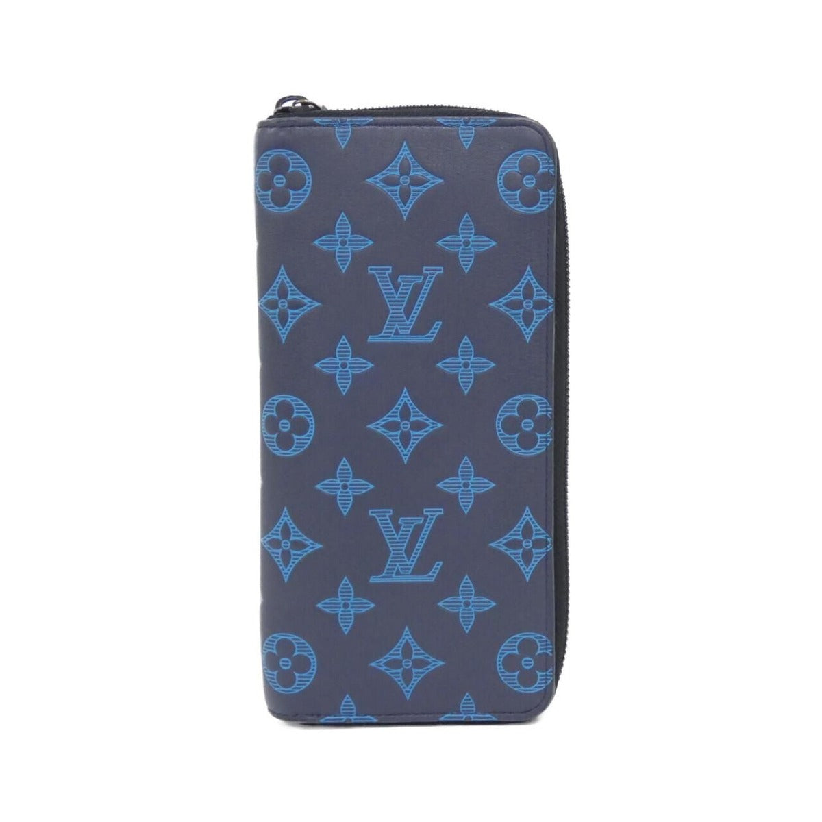 Louis Vuitton Monogram Shadow Zippy Wallet Vertical Navy River Blue Black