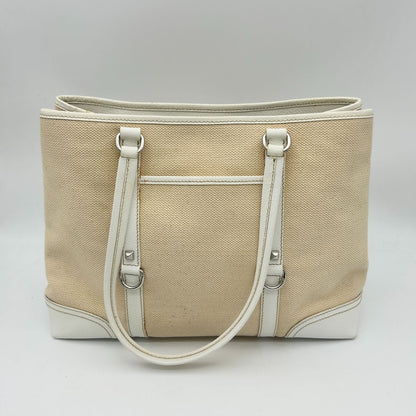 Prada Tote Shoulder Triangle Plate Logo Canvas Leather Beige — view 3