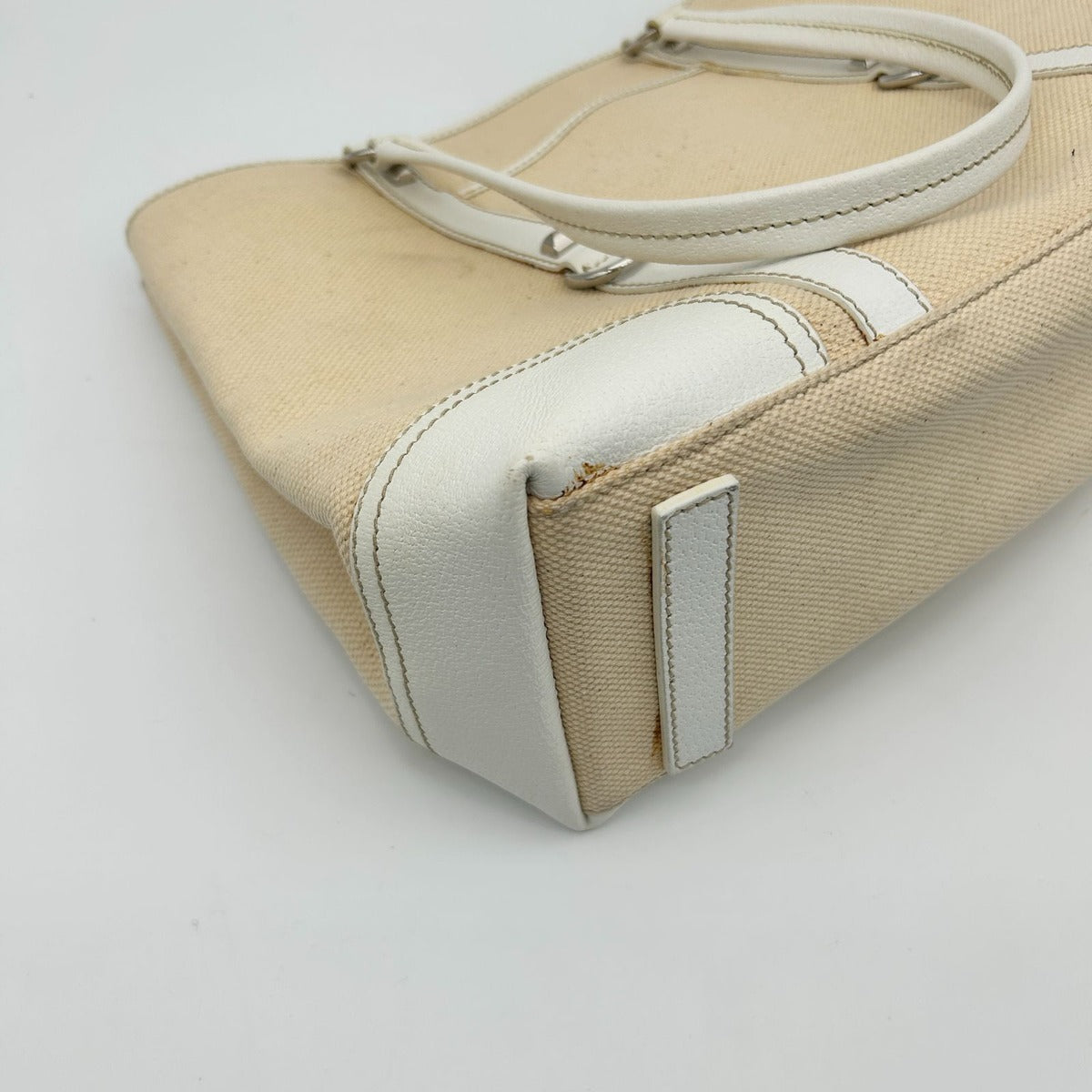 Prada Tote Shoulder Triangle Plate Logo Canvas Leather Beige — view 10