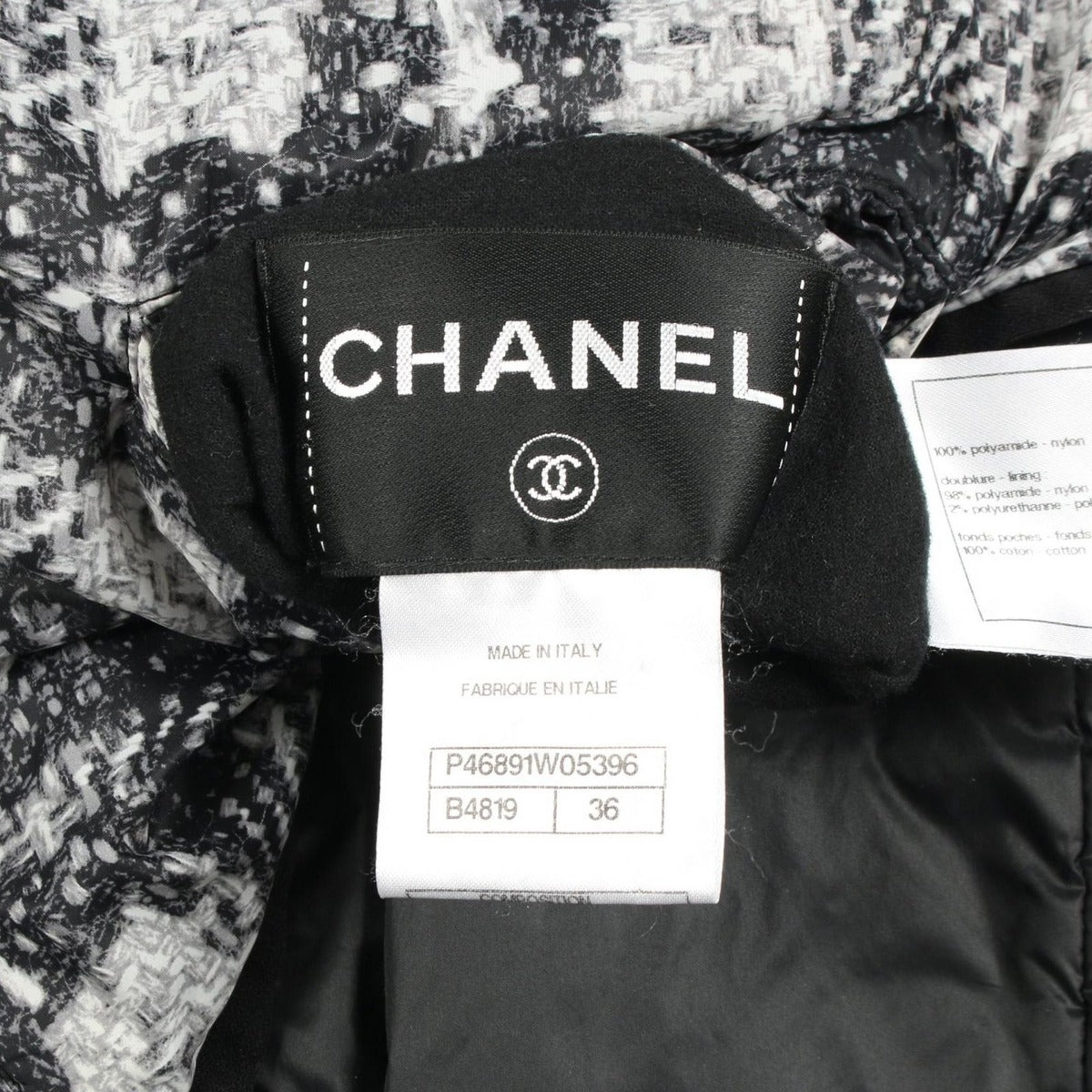 Chanel CC Logo Button Tweed Print Nylon Jacket — view 4