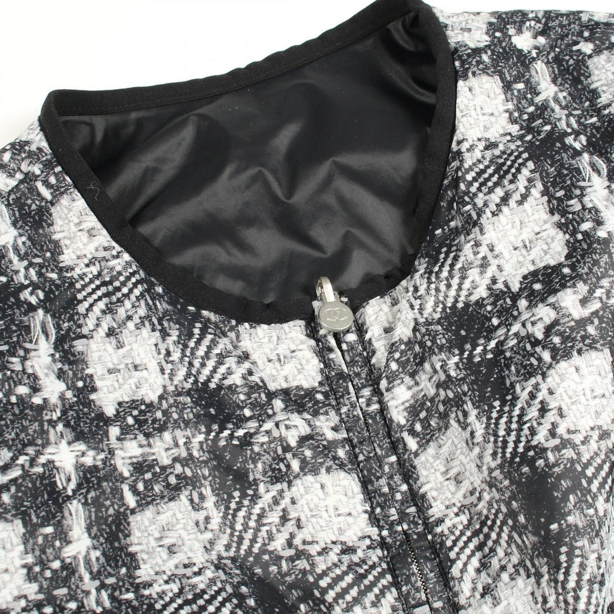 Chanel CC Logo Button Tweed Print Nylon Jacket — view 6
