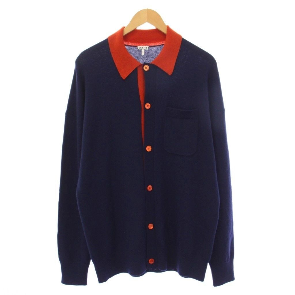 Loewe Bicolor Poloka Digan Knit Long Sleeve Anagram S Navy Sweater ...
