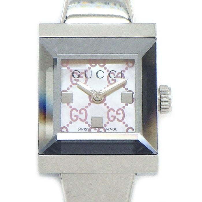 Gucci Watch Frame 128.5 Square GG Pattern Pink Shell Dial SS Quartz Movement