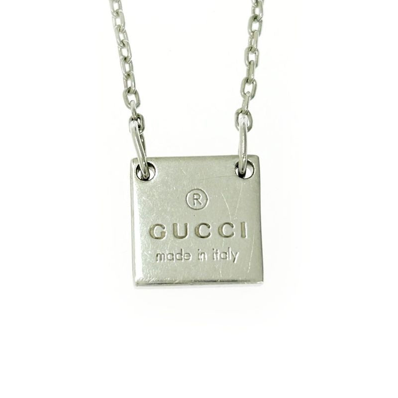 Gucci Silver Logo Square Plate Necklace 6.0 g 925 Engraved