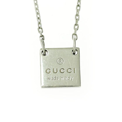 Gucci Silver Logo Square Plate Necklace 6.0 g 925 Engraved