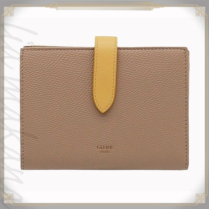 Celine Medium Strap Wallet Calfskin Nude Beige Citron Yellow Bicolor