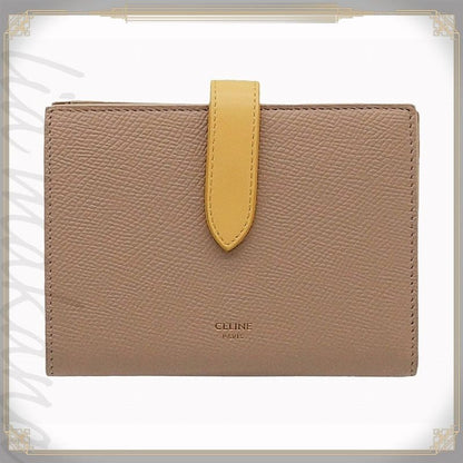 Celine Medium Strap Wallet Calfskin Nude Beige Citron Yellow Bicolor