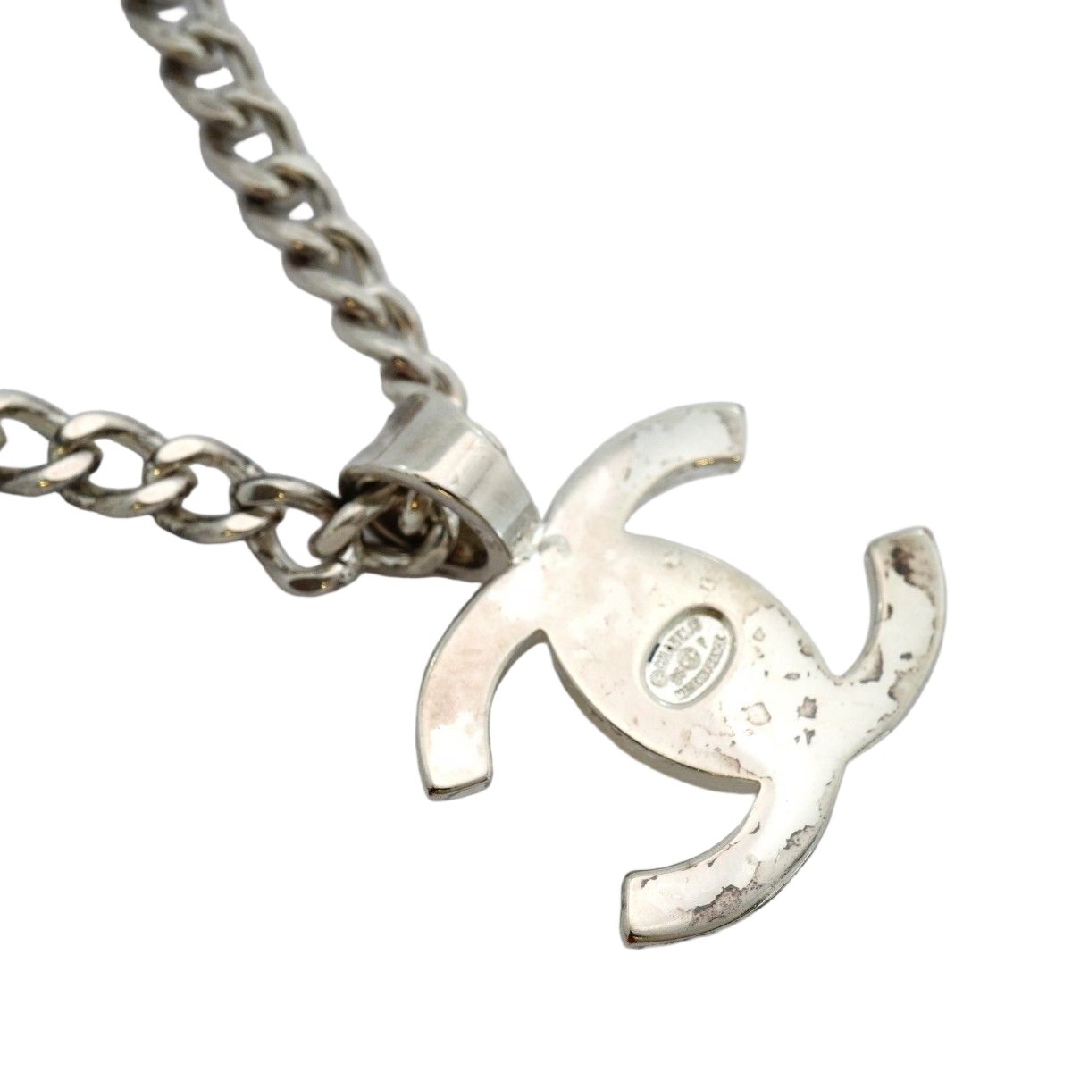 Chanel Necklace Vintage CC Logo Turnlock Metal Silver — view 2