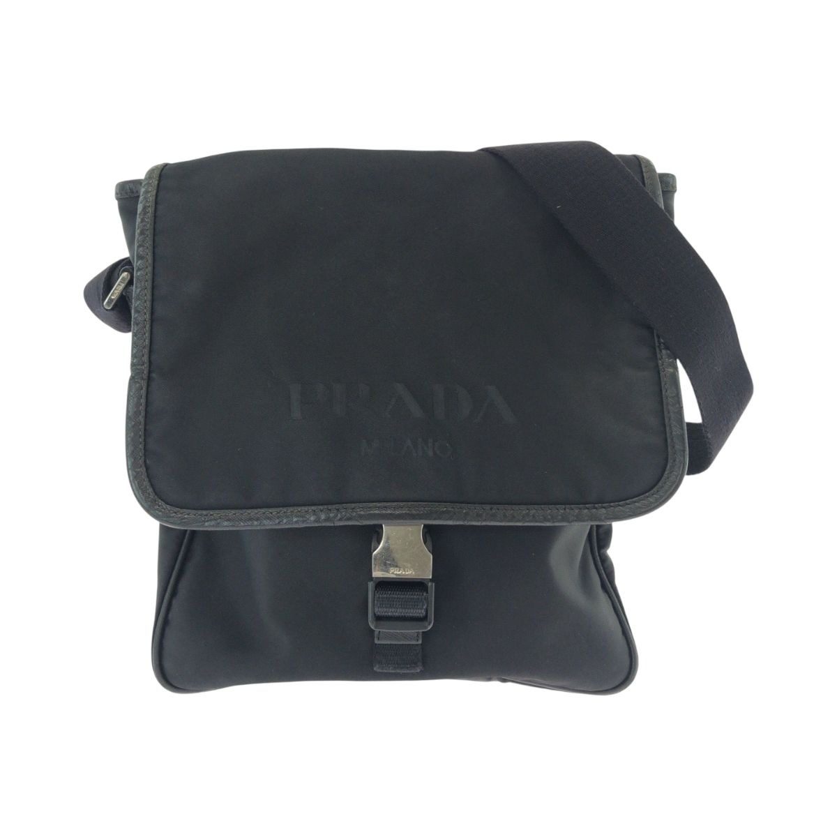 Prada Tessuto Logo Black Silver Nylon Shoulder Bag