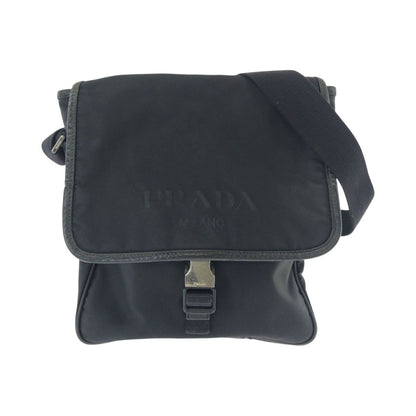 Prada Tessuto Logo Black Silver Nylon Shoulder Bag