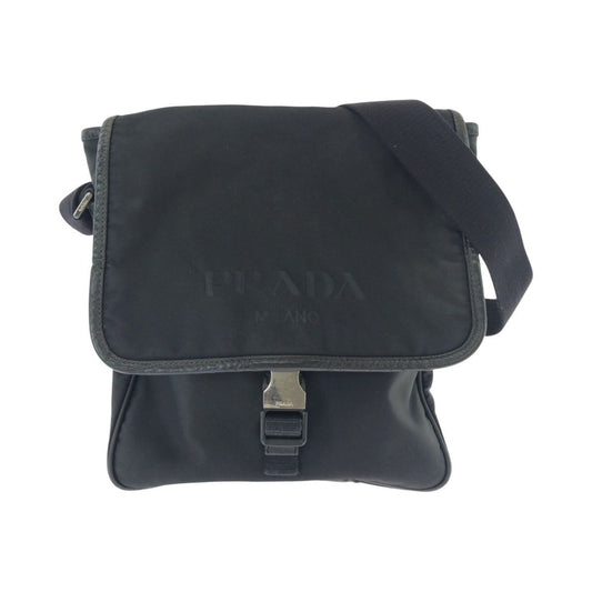 Prada Tessuto Logo Black Silver Nylon Shoulder Bag