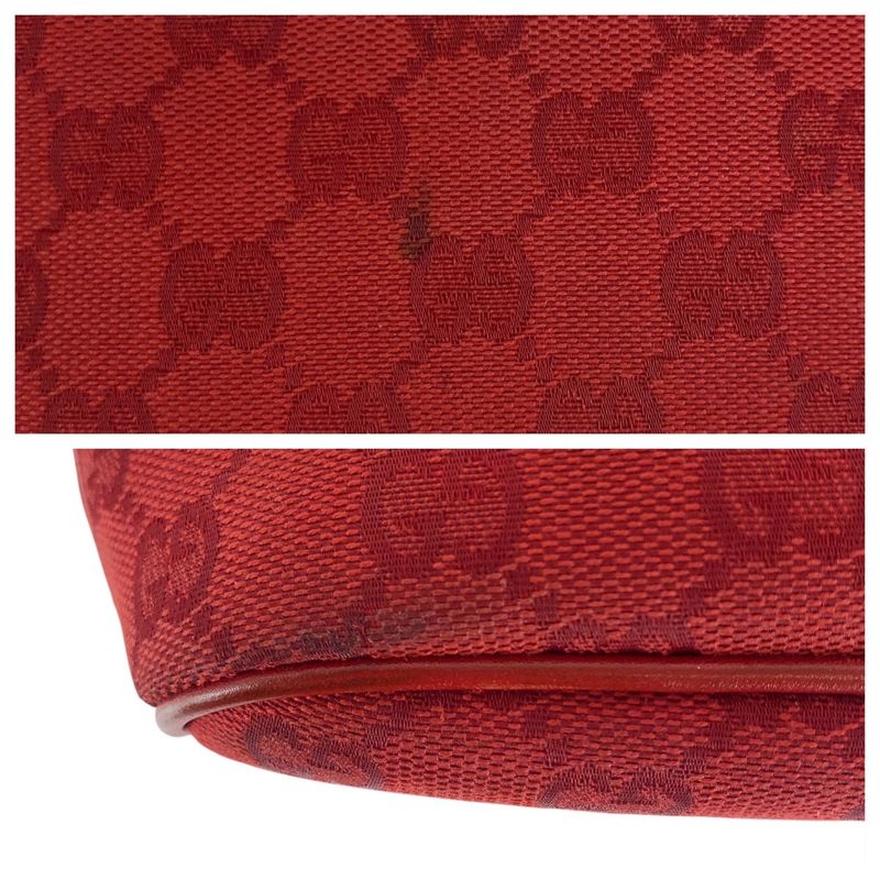 Gucci Red Silver Hardware GG Canvas 039 1108 Handbag Accessory Pouch Women