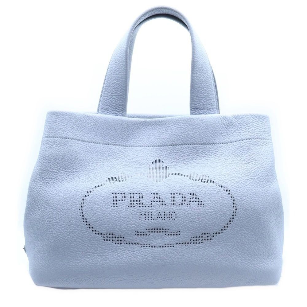 Prada Perforated Logo Leather Tote Gray