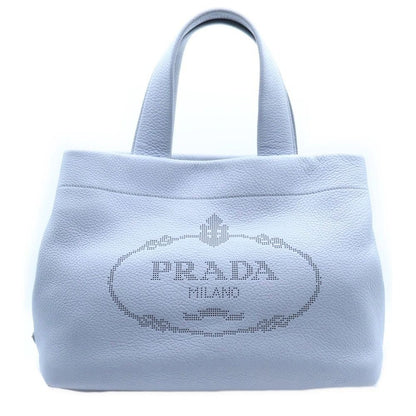 Prada Perforated Logo Leather Tote Gray