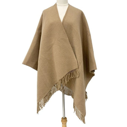 Fendi Outer Wool Brown Beige Logo Fringe Reversible Cape Poncho