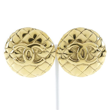 Chanel Coco Mark Quilted Vintage Gold Plated 23 41.9 g Earrings