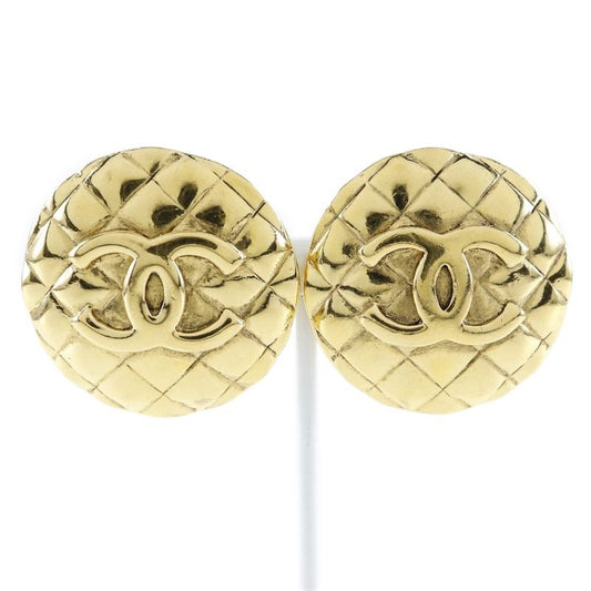 Chanel Coco Mark Quilted Vintage Gold Plated 23 41.9 g Earrings
