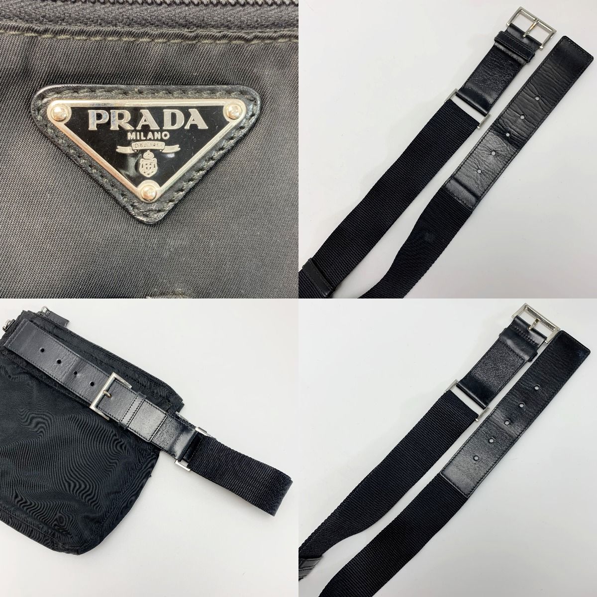 Prada Waist Bag Square Logo Plate Black Nylon